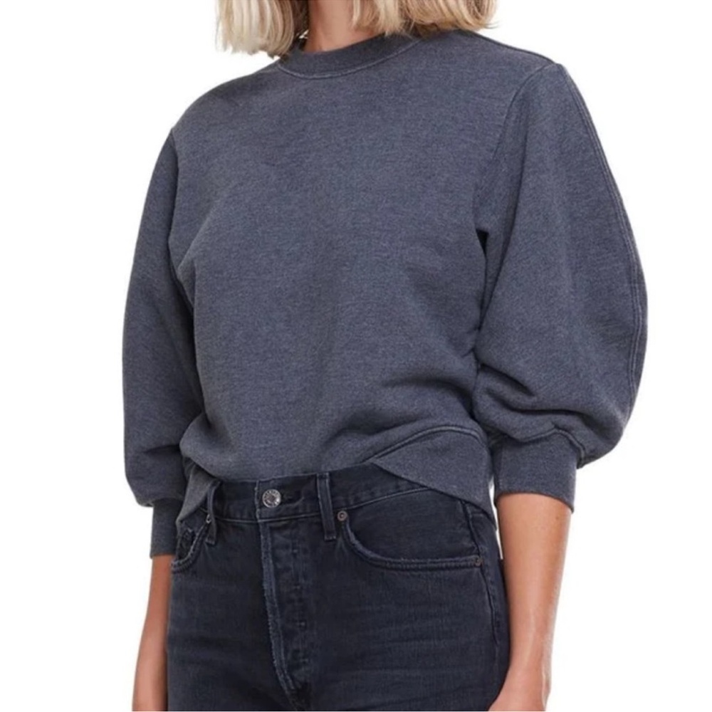 Agolde Thora 3/4 Sleeve Charcoal Grey Crew Neck Pullover Sweatshirt Size Medium